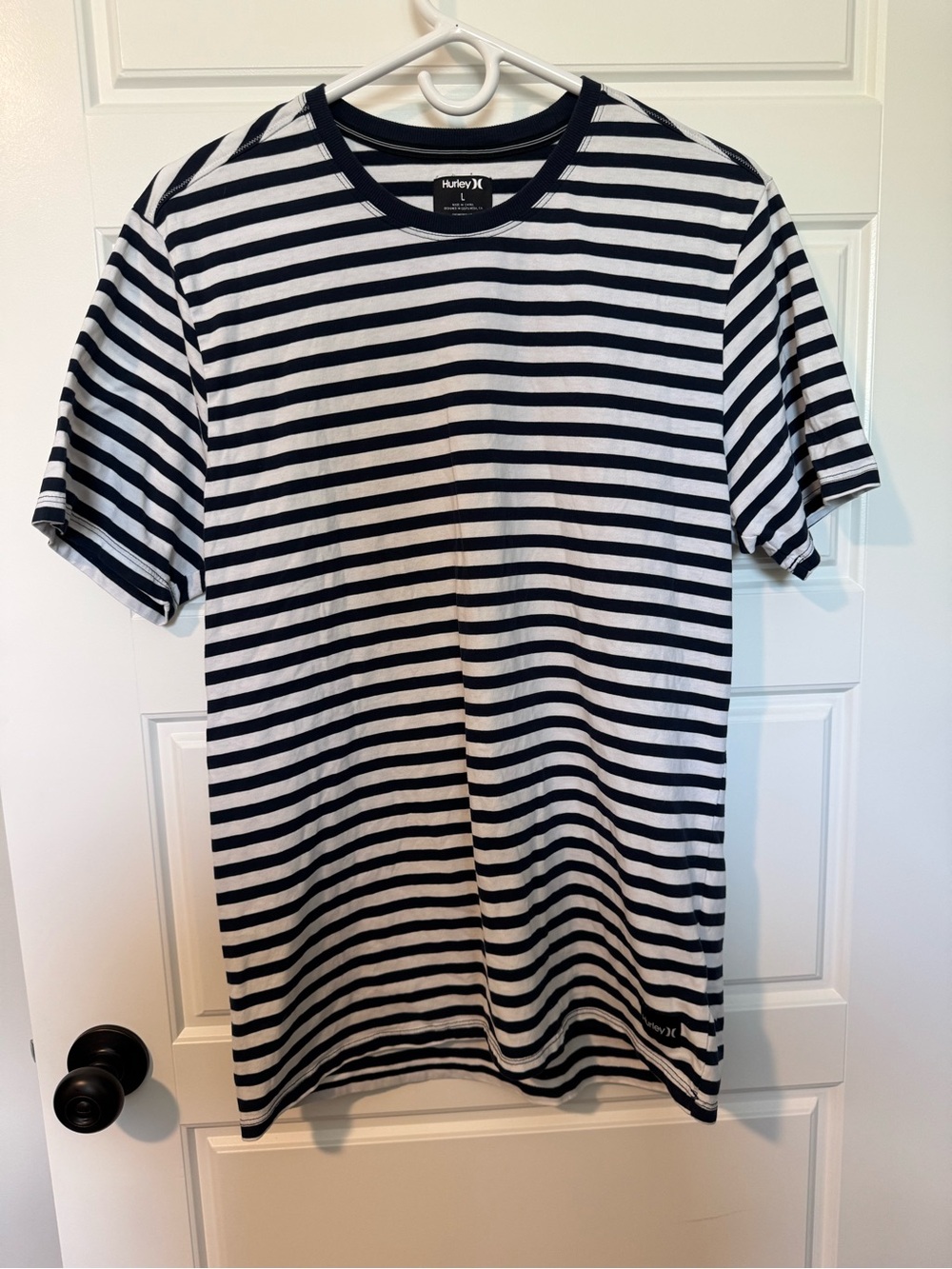 Hurley/Nike Dri-Fit Striped T-Shirt, Navy/White, Size Large